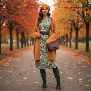 ZARA Blogger’s Favorite Green Floral Midi Dress w Kimono Sleeves - Spring Sz: S